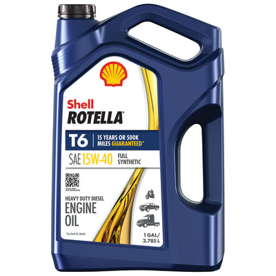 Shell Rotella T6 15W-40 Full Synthetic Heavy Duty Diesel Engine Oil - Case of 3 x 1 Gal - 550050467