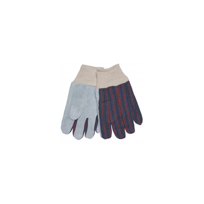 MCR Safety Memphis 1040P Leather Palm Work Gloves - Gray/White Knit Wrist