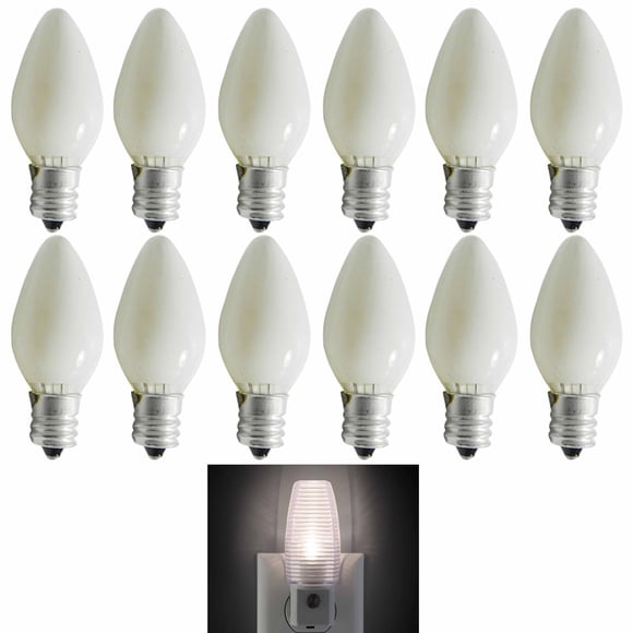 7 Watt C7 E12 Candelabra Night Light Bulbs - 120V, 45 Lumen, Warm White, Dimmable - 12 Pack
