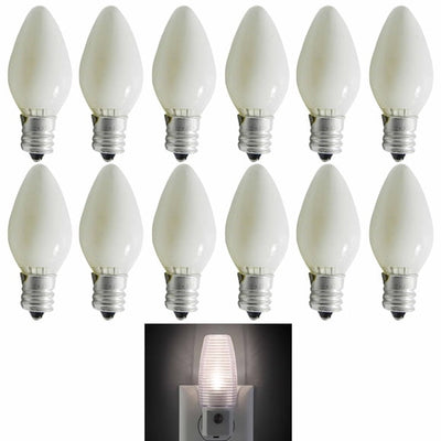 7 Watt C7 E12 Candelabra Night Light Bulbs - 120V, 45 Lumen, Warm White, Dimmable - 12 Pack