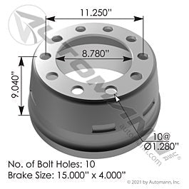 Automann 151.5403BA Brake Drum 15.000 in.X4.000 in.,10 Hole