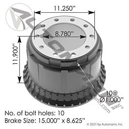Automann 151.58601BA Brake Drum 15.000in X 8.625in