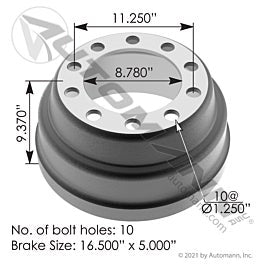 Automann 151.6503BA Brake Drum 16.500in X 5.000in