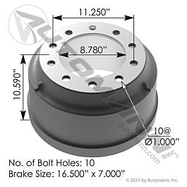 Automann 151.6700BATR Brake Drum 16.500in X 7.000in