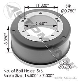 Automann 151.6704 Brake Drum 16.500in X 7.000in