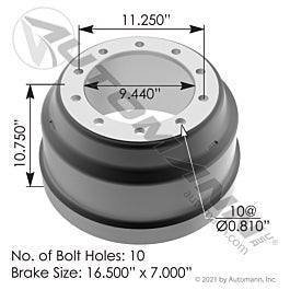 Automann 151.6708 Brake Drum 16.500in X 7.000in