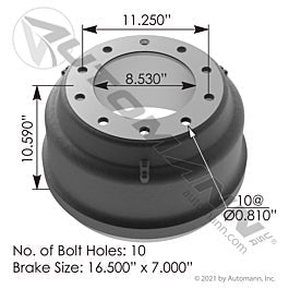 Automann 151.6713TR Brake Drum 16.500in X 7.000in