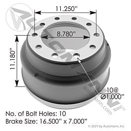 Automann 151.6714BA Brake Drum 16.500in X 7.000in
