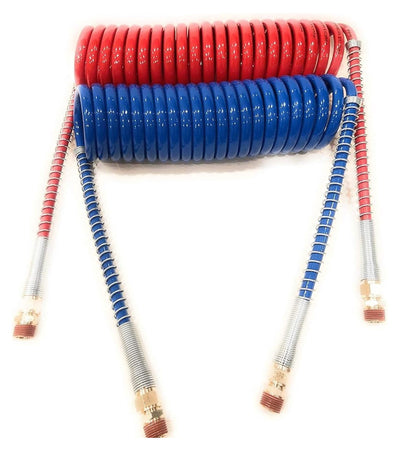 Coiled Air Brake Line Set - Red & Blue, 15 ft