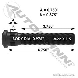 Automann 201.6157 Metric Wheel Stud M22X1.5 Serrated