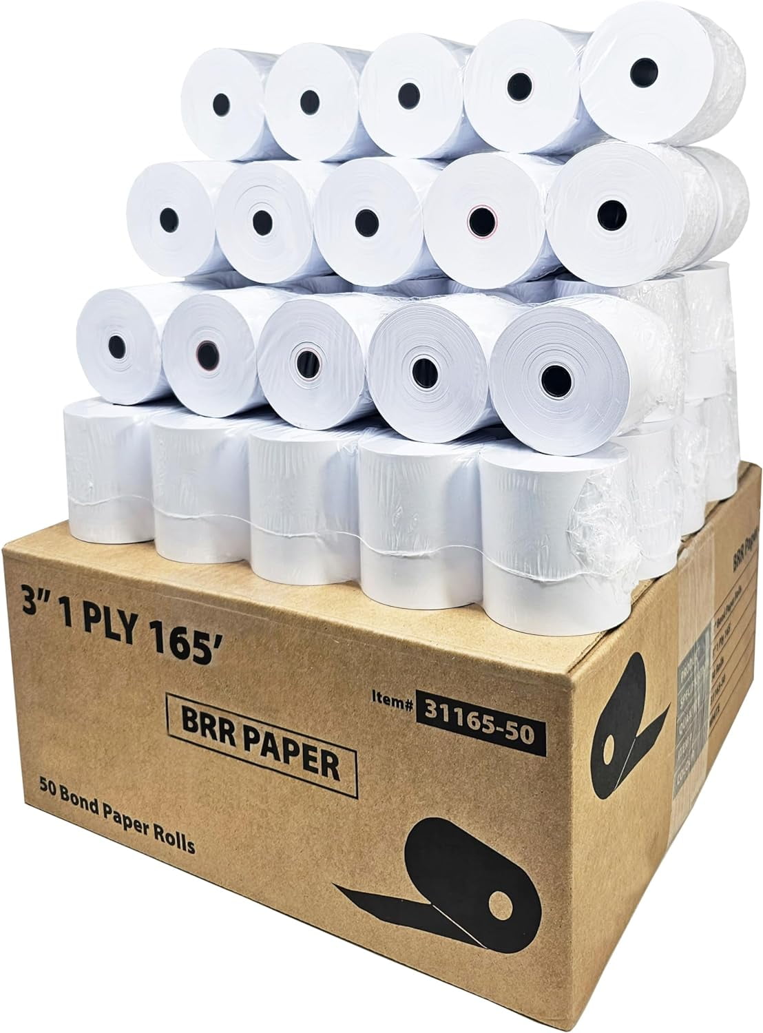 Bond Paper Roll 3 in x 3 in x 165 ft - 1 Ply