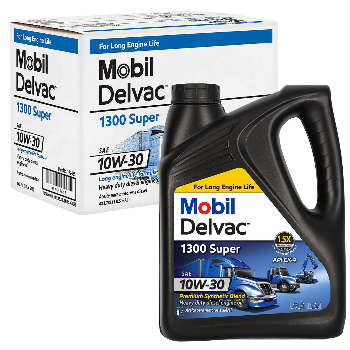 Mobil Delvac 1300 Super 10W-30 Synthetic Blend CK-4 Diesel Engine Oil - Case of 4 x 1 Gal 122485