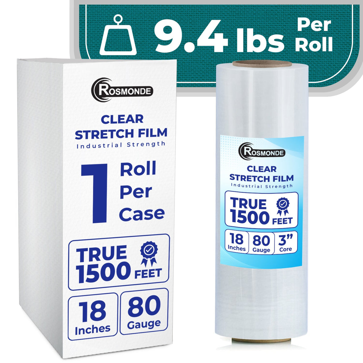 Clear Stretch Wrap Film - 18 in x 1500 ft
