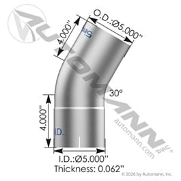 Automann 562.U4530E4A Exhaust Elbow 30 Deg 5in ID-OD