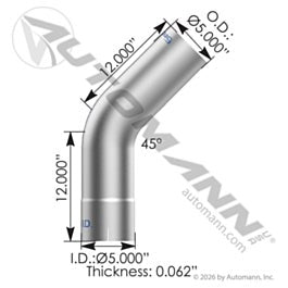 Automann 562.U4545E12A Exhaust Elbow 45 Deg 5in ID-OD