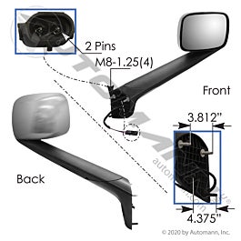 Automann 563.46092C Hood Mount Mirror RH Chrome Freightliner