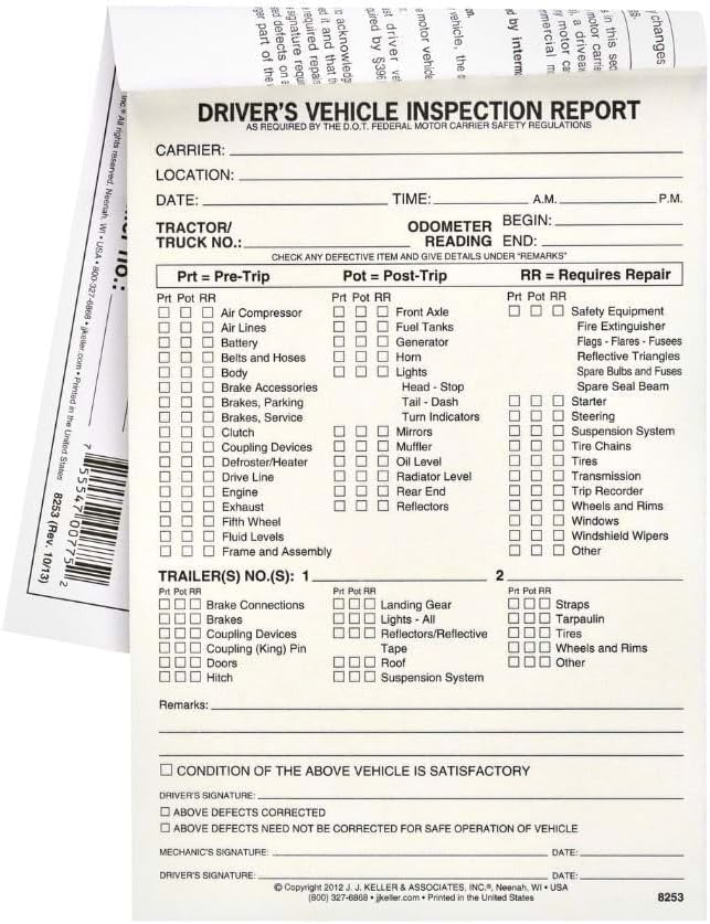 Driver Vehicle Inspection Report Books
