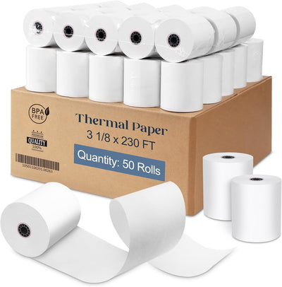 Thermal Register Receipt Paper Rolls 3-1/8 in x 230 ft - Case of 50 - 94223