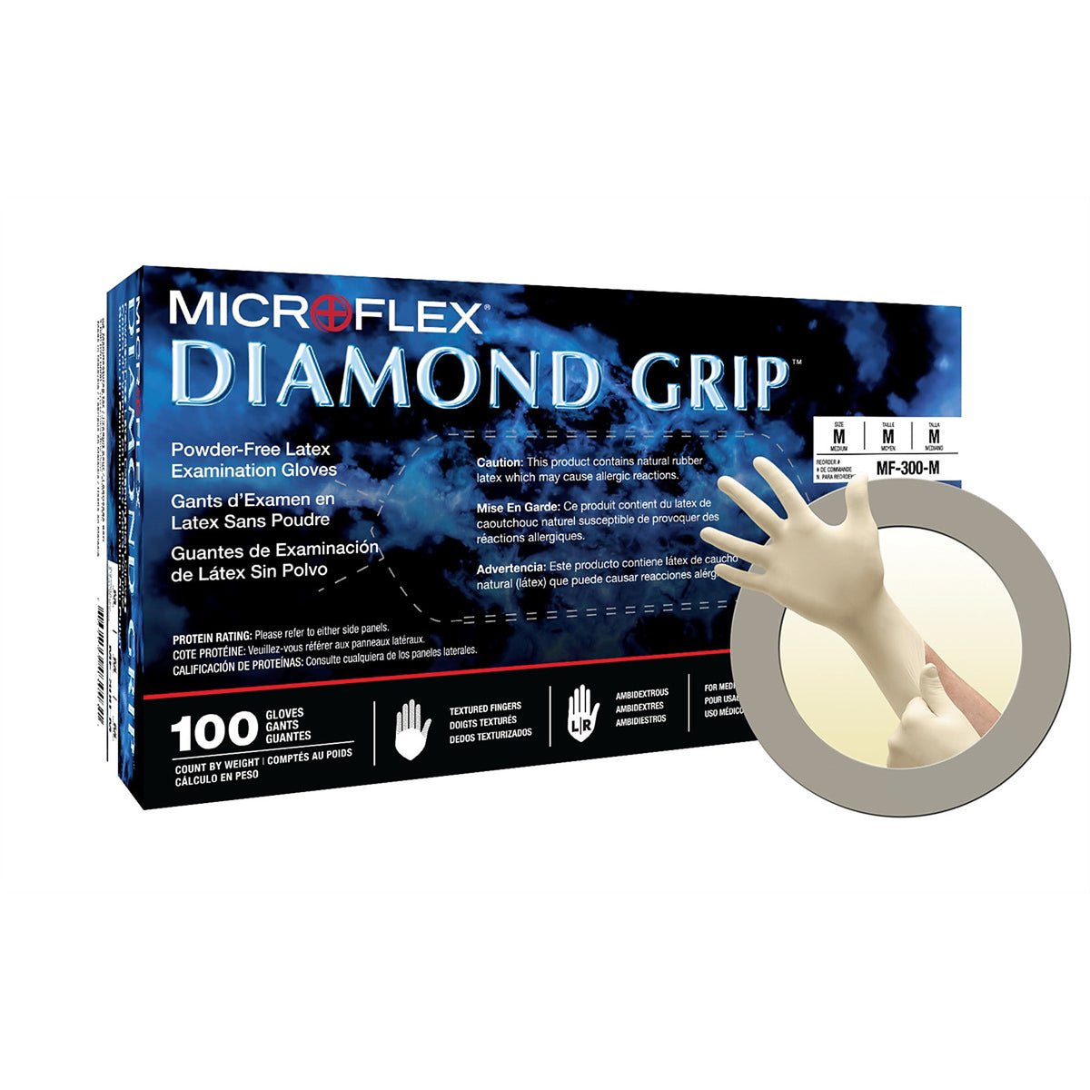 Microflex Diamond Grip MF-300 Latex Exam Gloves - Large MF-300-L