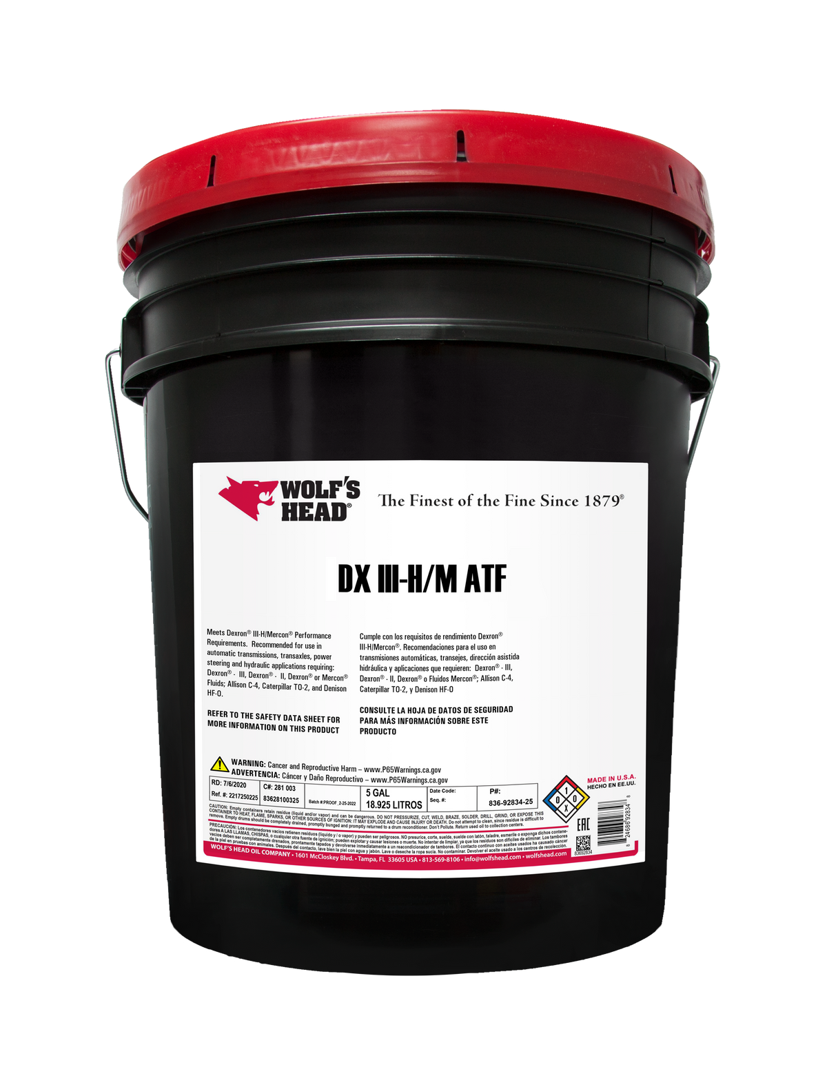 Wolf's Head DX III-H/M Dexron/Mercon Automatic Transmission Fluid - 5 Gallon - 836-92834-25