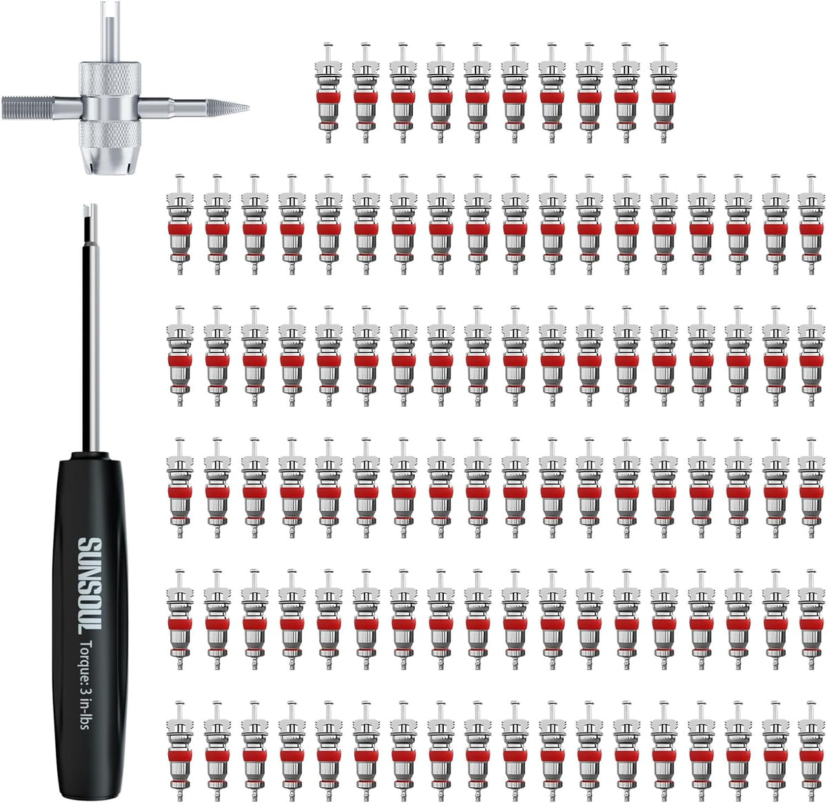 Sunsoul TVA-102 Tire Valve Core Tool Kit - 102 Pieces