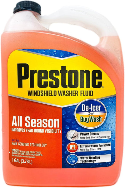 Prestone AS658 All Season 2-in-1 Washer Fluid -27F De-Icer + Bug Wash 1 Gallon - Case of 6