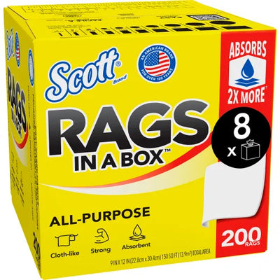 Scott Rags in a Box All-Purpose Shop Towels - 200 Sheets/Box (Case of 8 Boxes) - 75260