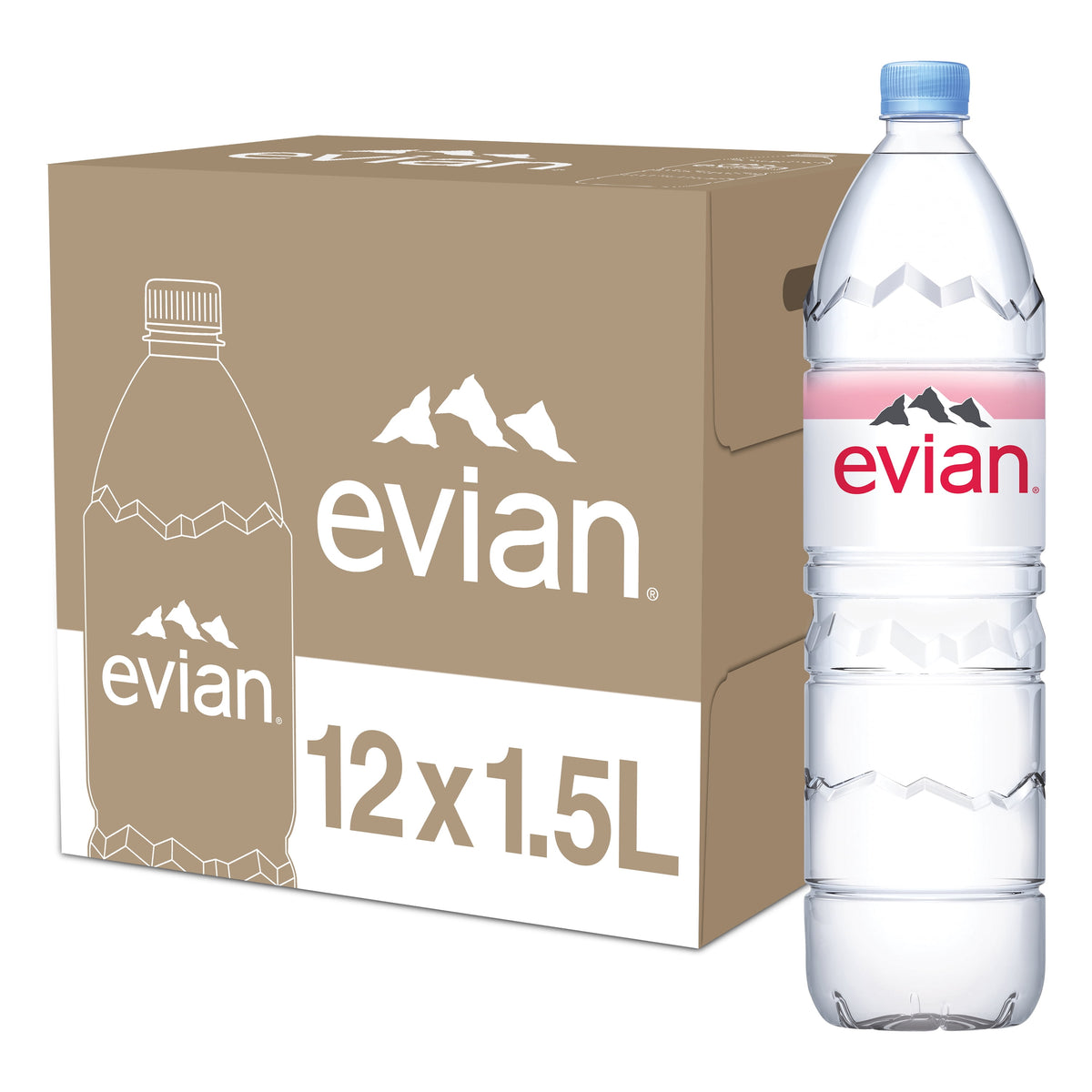 Evian Natural Spring Water, 1.5 Liter Bottles - Case of 12