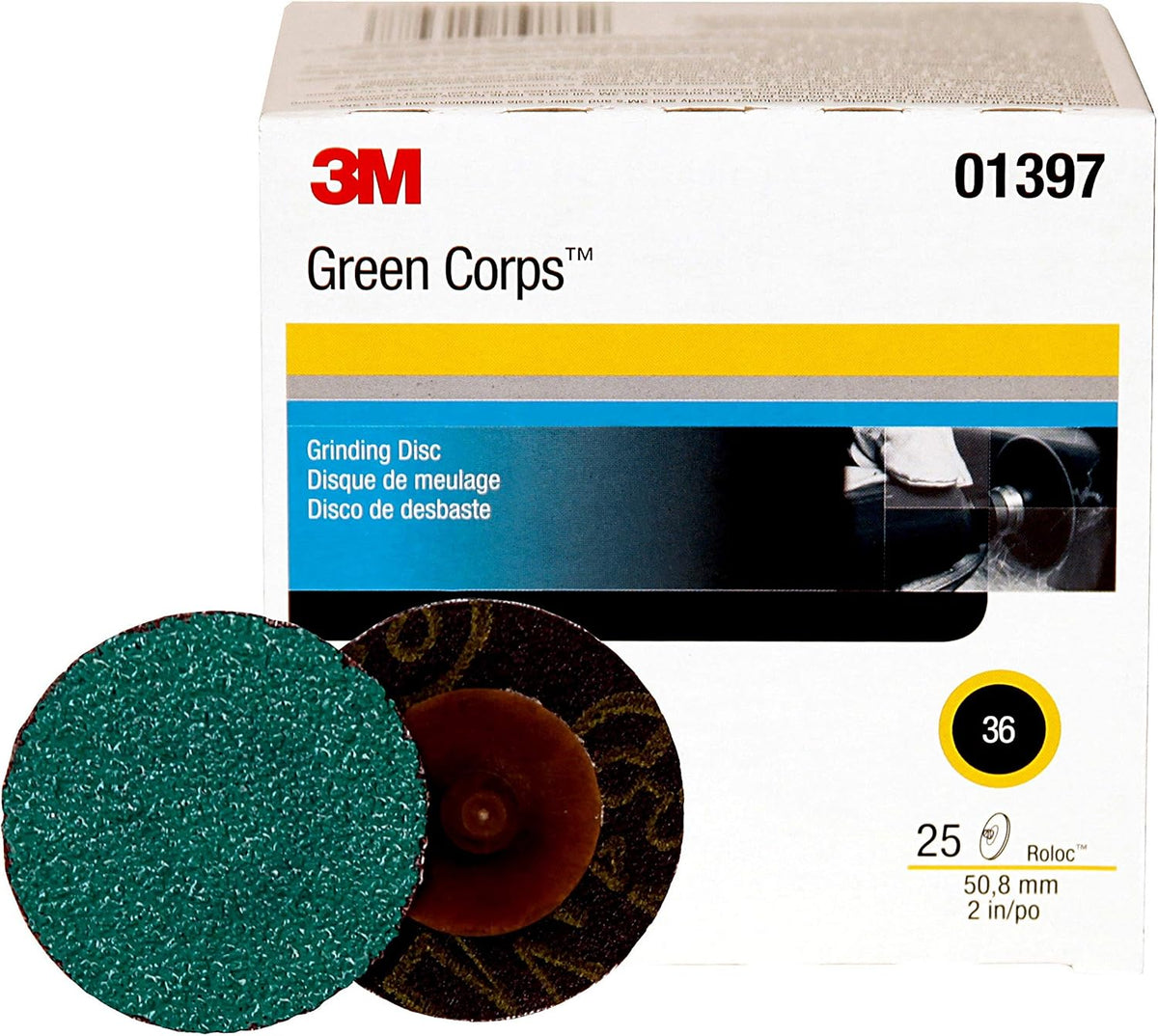 3M Green Corps Roloc Disc 2 in 36 Grit (25/Box) - 01397