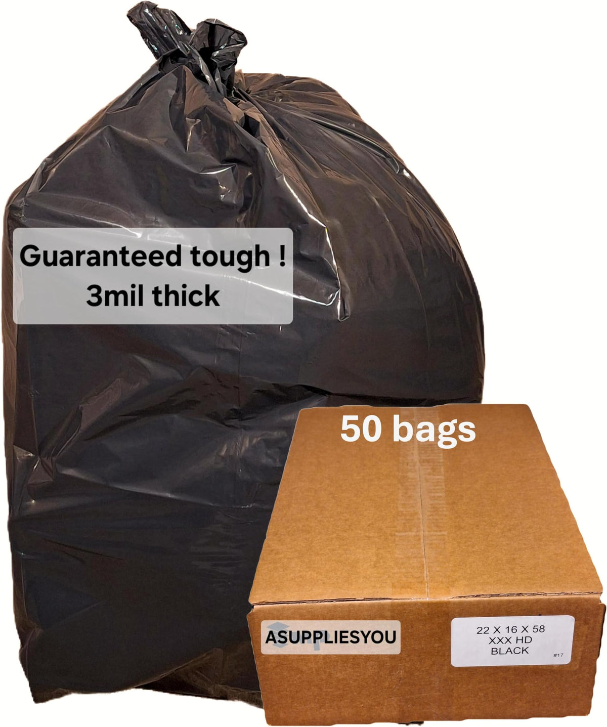 Heavy-Duty Garbage Bags - 58 Gallon