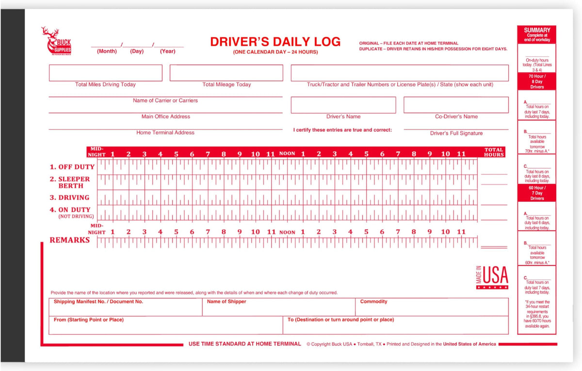 Driver's Daily Log Book