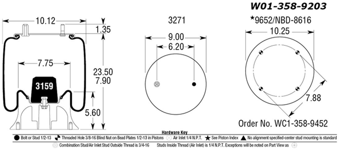 Air Spring 9203 - Replaces Firestone W01-358-9203 / Goodyear 1R12-265 - H-49203