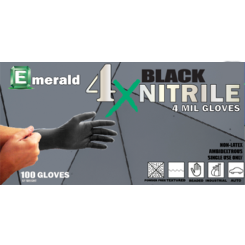 Emerald Black Nitrile Gloves - Medium - Case of 100 (4102)