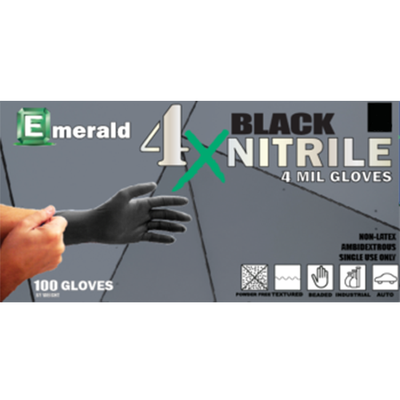 Emerald Black Nitrile Gloves - Large - Case of 100 (4104)
