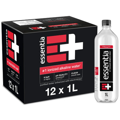 Essentia Ionized Alkaline 99.9% Pure Water, 1 Liter Bottles - Case of 12