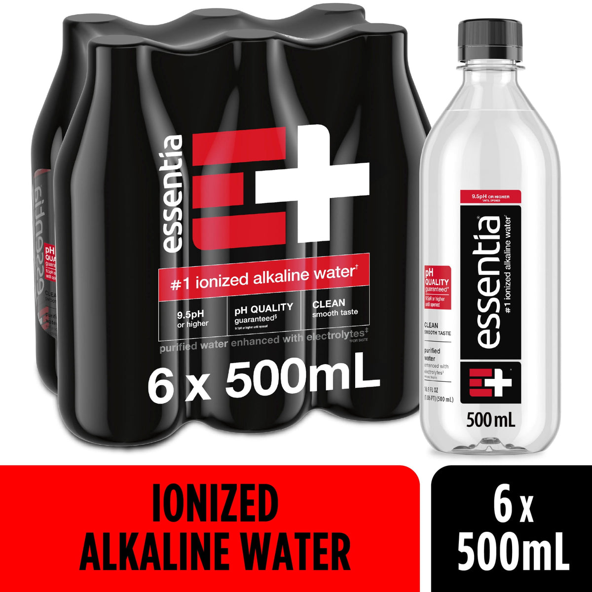 Essentia Ionized Alkaline 99.9% Pure Water, 500 mL Bottles - Pack of 6