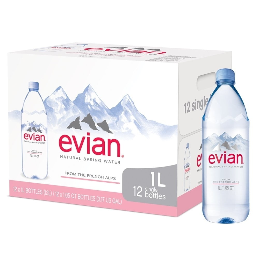 Evian Natural Spring Water, 1 Liter Bottles - Case of 12