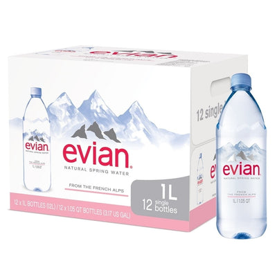 Evian Natural Spring Water, 1 Liter Bottles - Case of 12