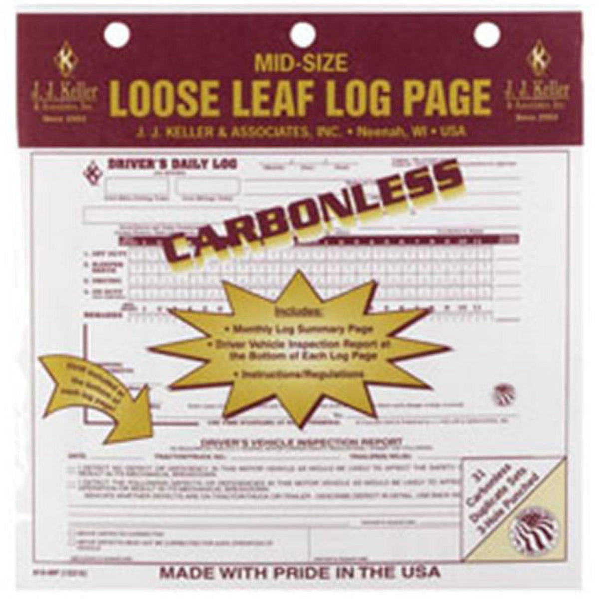 J.J. Keller Mid-Size Driver's Daily Log - Carbonless Loose-Leaf 615MP