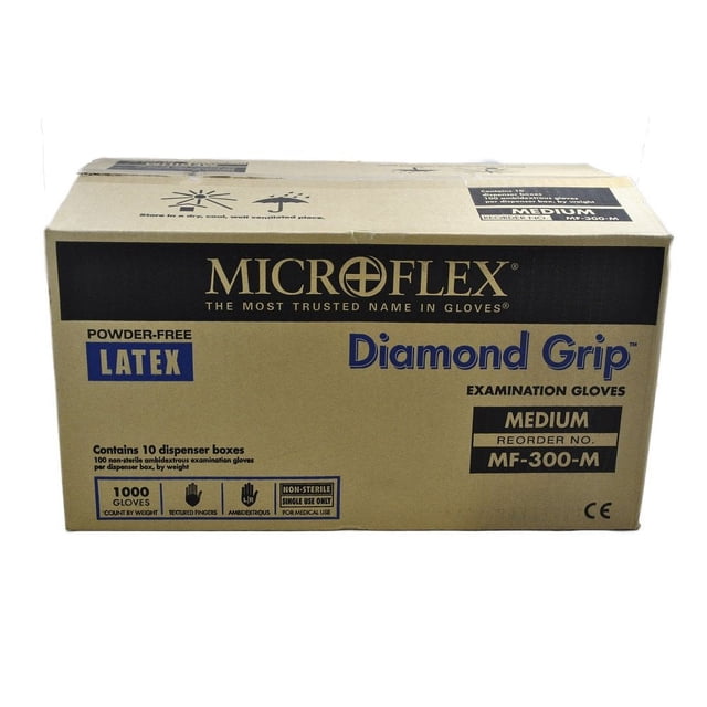 Microflex Diamond Grip MF-300 Latex Exam Gloves - Medium MF-300-M