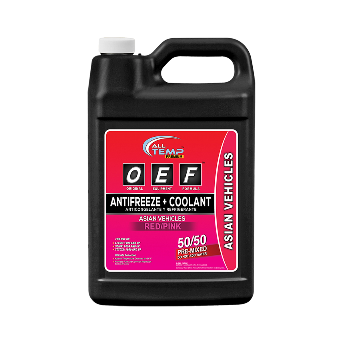 All Temp OEF Asian Red/Pink 50/50 Antifreeze/Coolant (6 x 1 Gal) - 11404