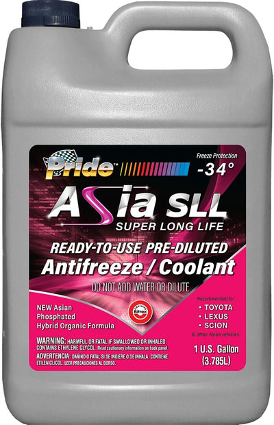 Pride Asia SLL Super Long Life Pink 50/50 Premixed Antifreeze & Coolant (6 x 1 Gal) - PTP34
