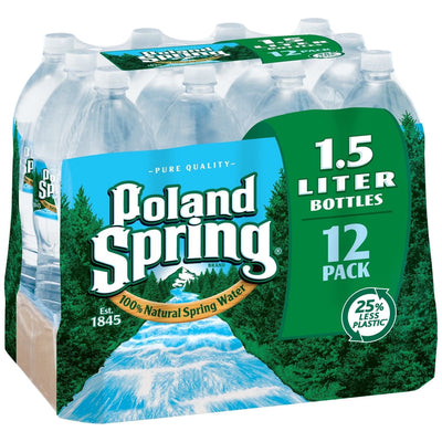 Poland Spring 100% Natural Spring Water, 1.5 Liter Bottles - Case of 12