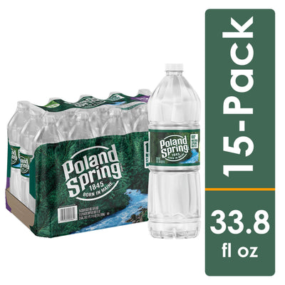 Poland Spring 100% Natural Spring Water, 1 Liter Bottles - Pack of 15