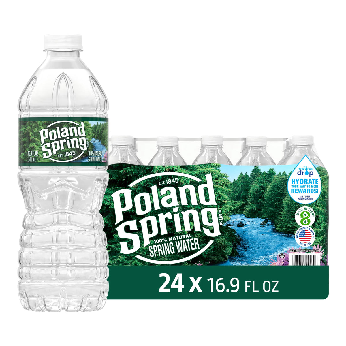 Poland Spring 100% Natural Spring Water, 16.9 fl oz Bottles - 32 Pack