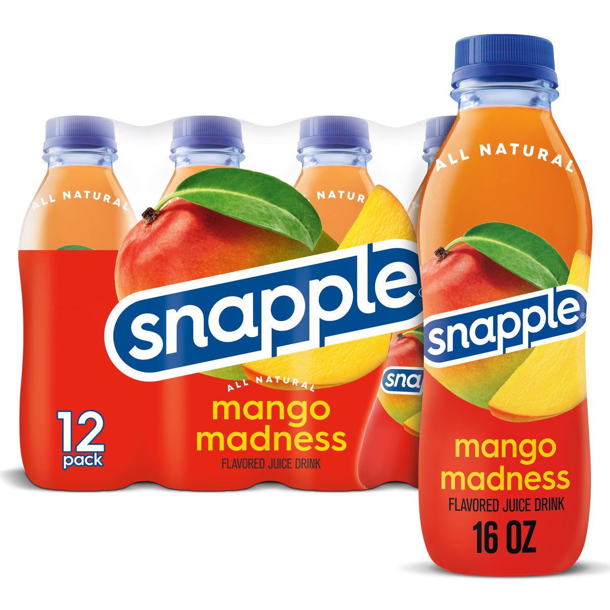 Snapple Mango Madness Juice Drink, 16 fl oz Glass Bottles - Case of 24