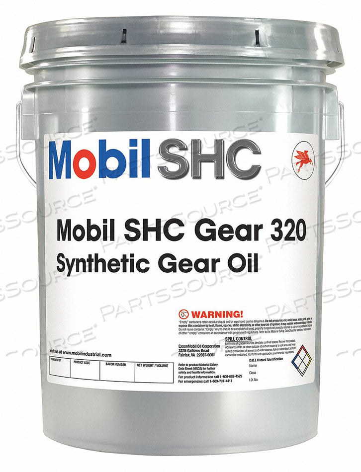 Mobil SHC Gear 320 Synthetic Industrial Gear Oil ISO 320 - 5 Gallon Pail (121325)