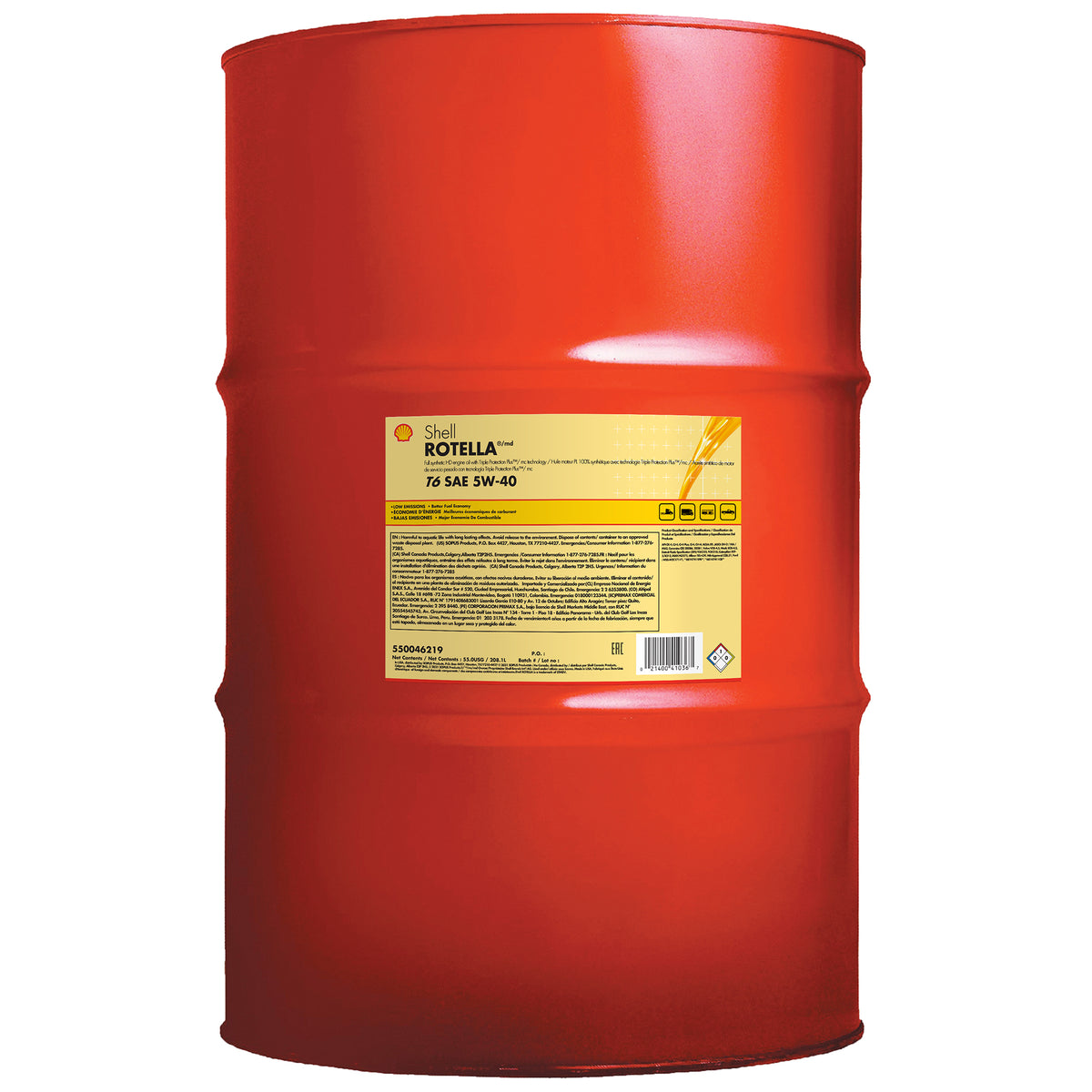 Shell Rotella T6 Full Synthetic 5W-40 Heavy Duty Diesel Engine Oil - 55 Gallon Drum - 550046219