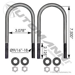 Automann U Bolt Kit 9/16in X 3in X 7-1/2in - AUBK5131-074