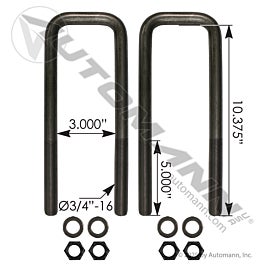 Automann U Bolt Kit Square 3/4in X 3in X 10-3/8in - AUBK8251-103